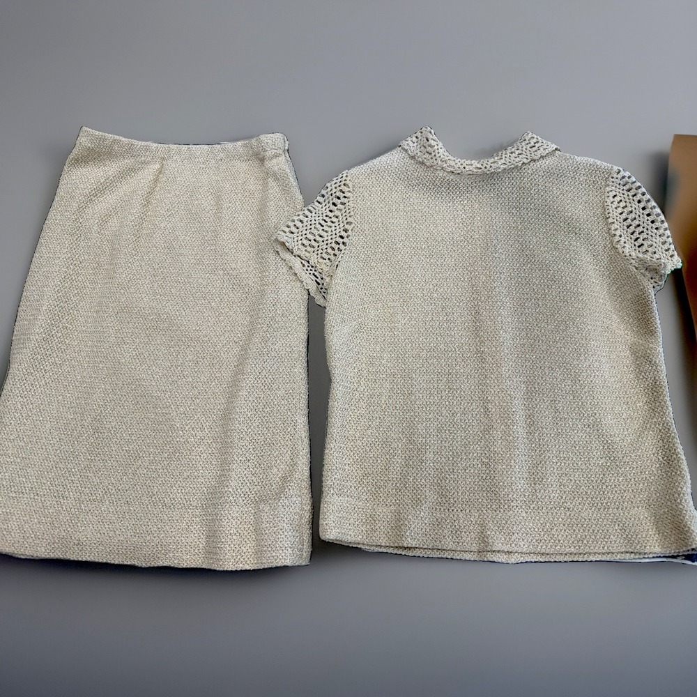 VTG Dalton Montaldo's Cream Knit Skirt Set Crochet Lace 2 Piece Sz 14 VtG (10-12